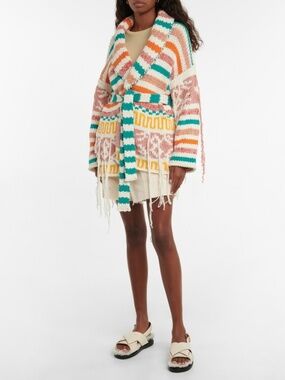 $2,145 Alanui Multi-Color Ochos Rios Intarsia Striped Cardigan Sweater Size XS
